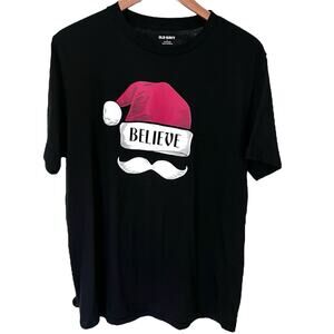 Old Navy Christmas Ted Lasso Believe Santa Hat T-Shirt Large Holiday Graphic Tee